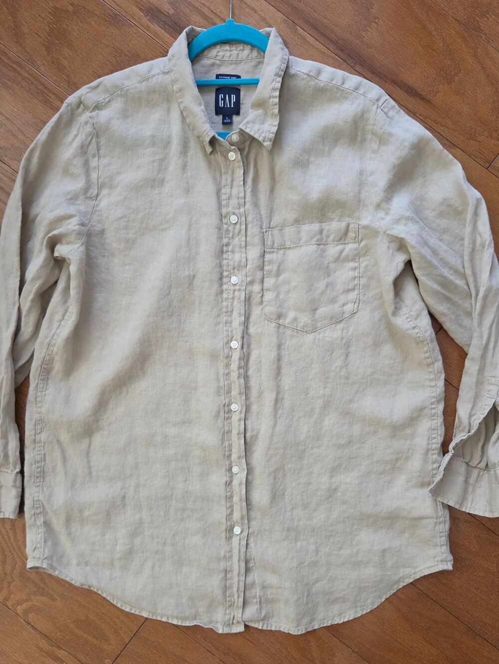 GAP Linen Boyfriend Button Down Shirt Tan Khaki Size Large